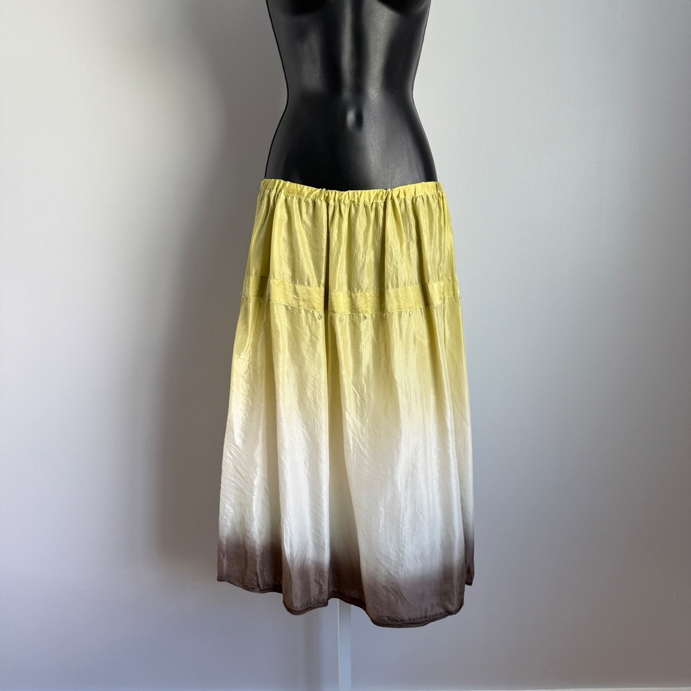 VTG Rafadela Midi Skirt 100% Silk Size‎ 10 Yellow Fairy cottage Y2K Ombre Tiered